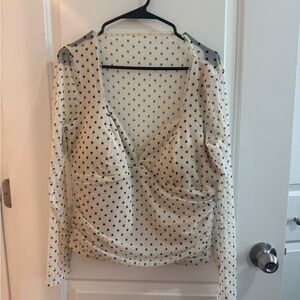 Abercrombie & Fitch Cream Sheer Polka Dot Long Sleeve Top